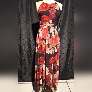 Floral Maxi Dress - Black and Red